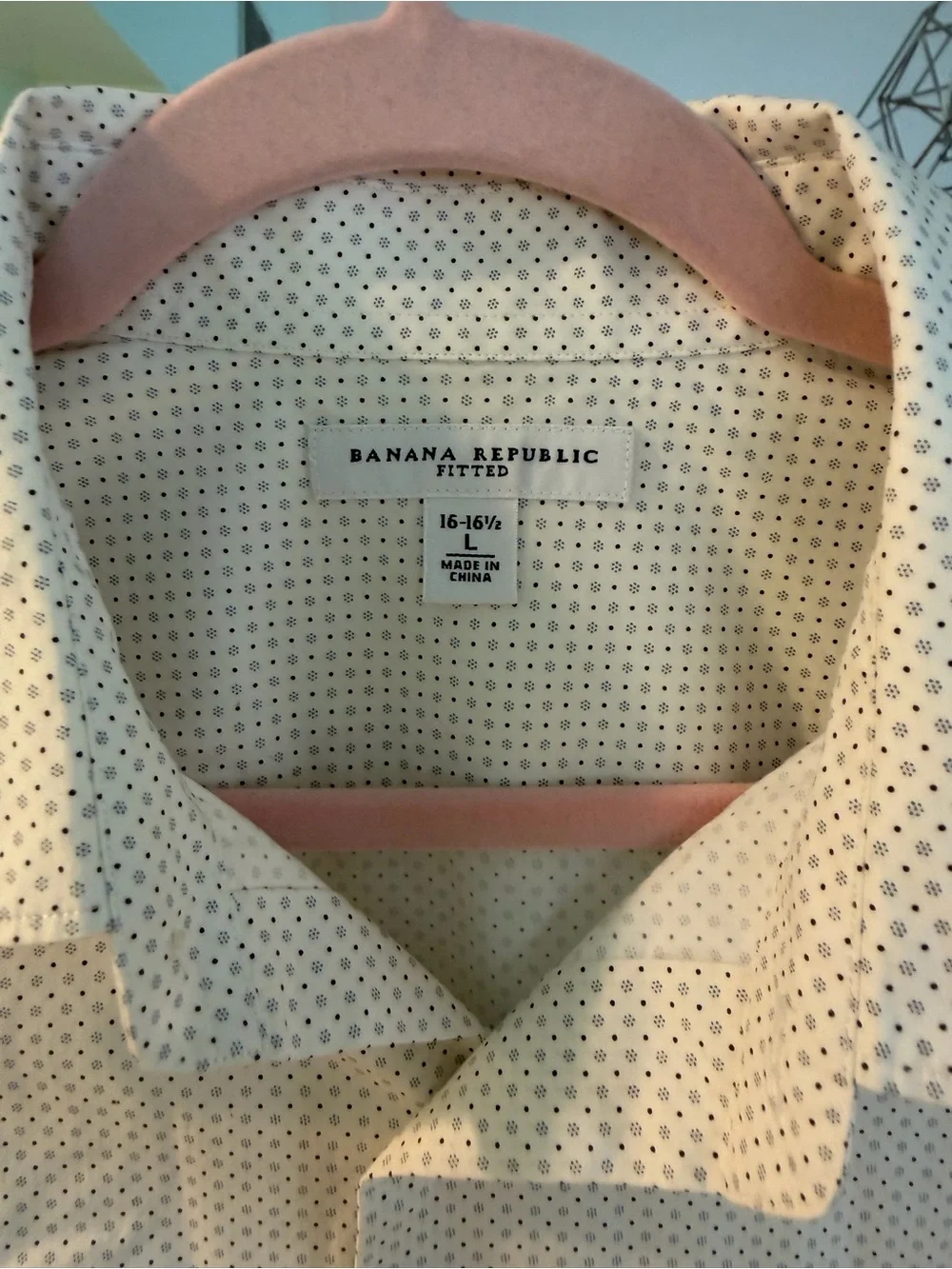 Banana Republic Fitted Men's Dress Shirt - Off White With Dot Pattern